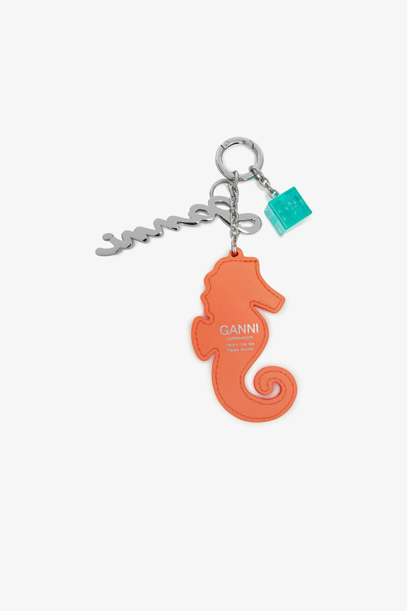 Seahorse Charm, Recycled Leather, in colour Cantaloupe - 2 - GANNI