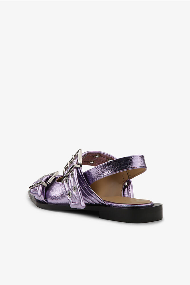 Pink Metallic Feminine Buckle Ballerinas, Pink Lavender