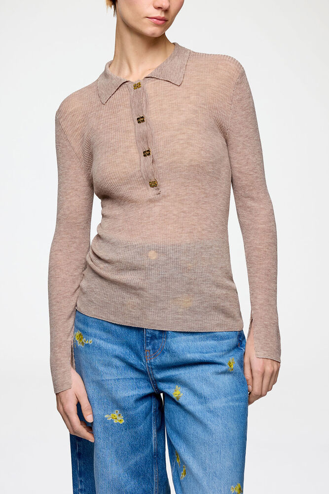 Polo Shirt in Sheer Wool, Safari
