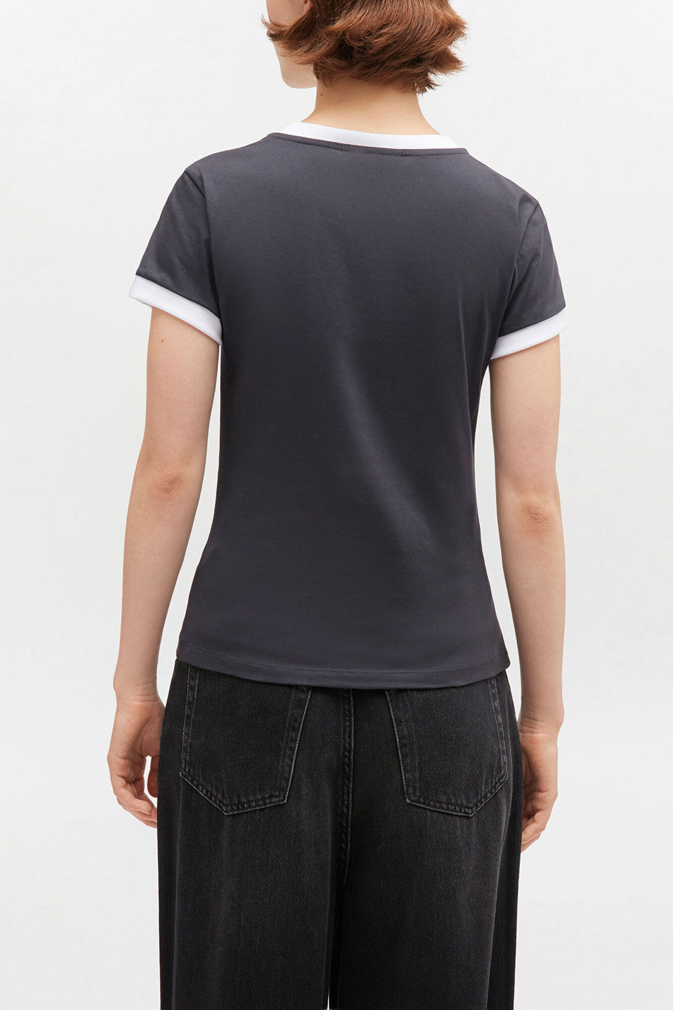 Black Cropped Teddy T-shirt, Organic Cotton, in colour Phantom - 3 - GANNI