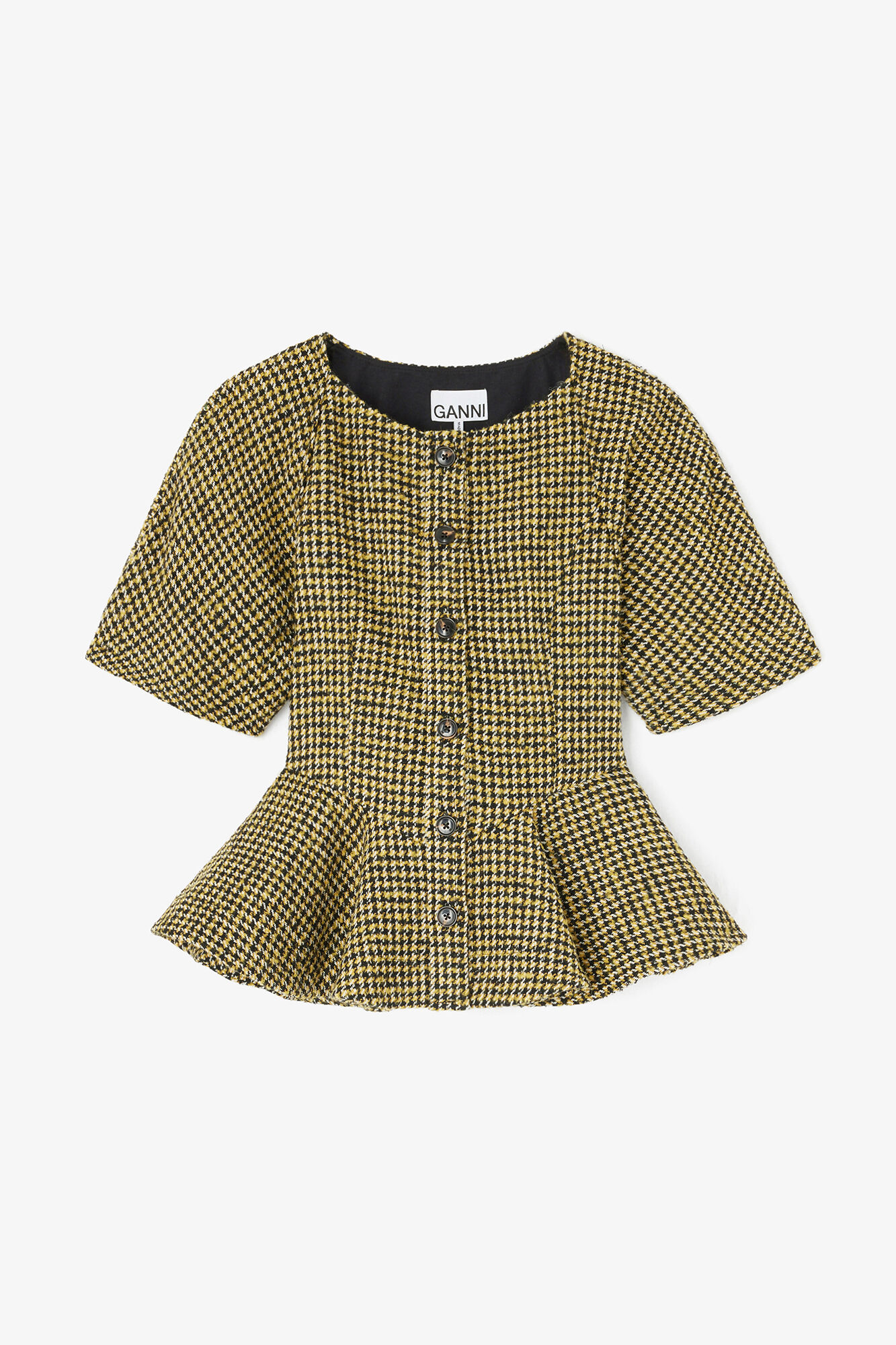 Blouse in Yellow Check, Recycled Polyester, in colour Blazing Yellow - 1 - GANNI