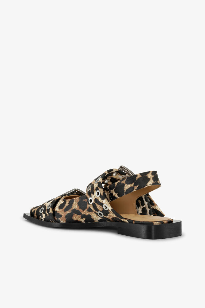 Feminine Buckle Ballerinas in Leopard Satin, Leopard