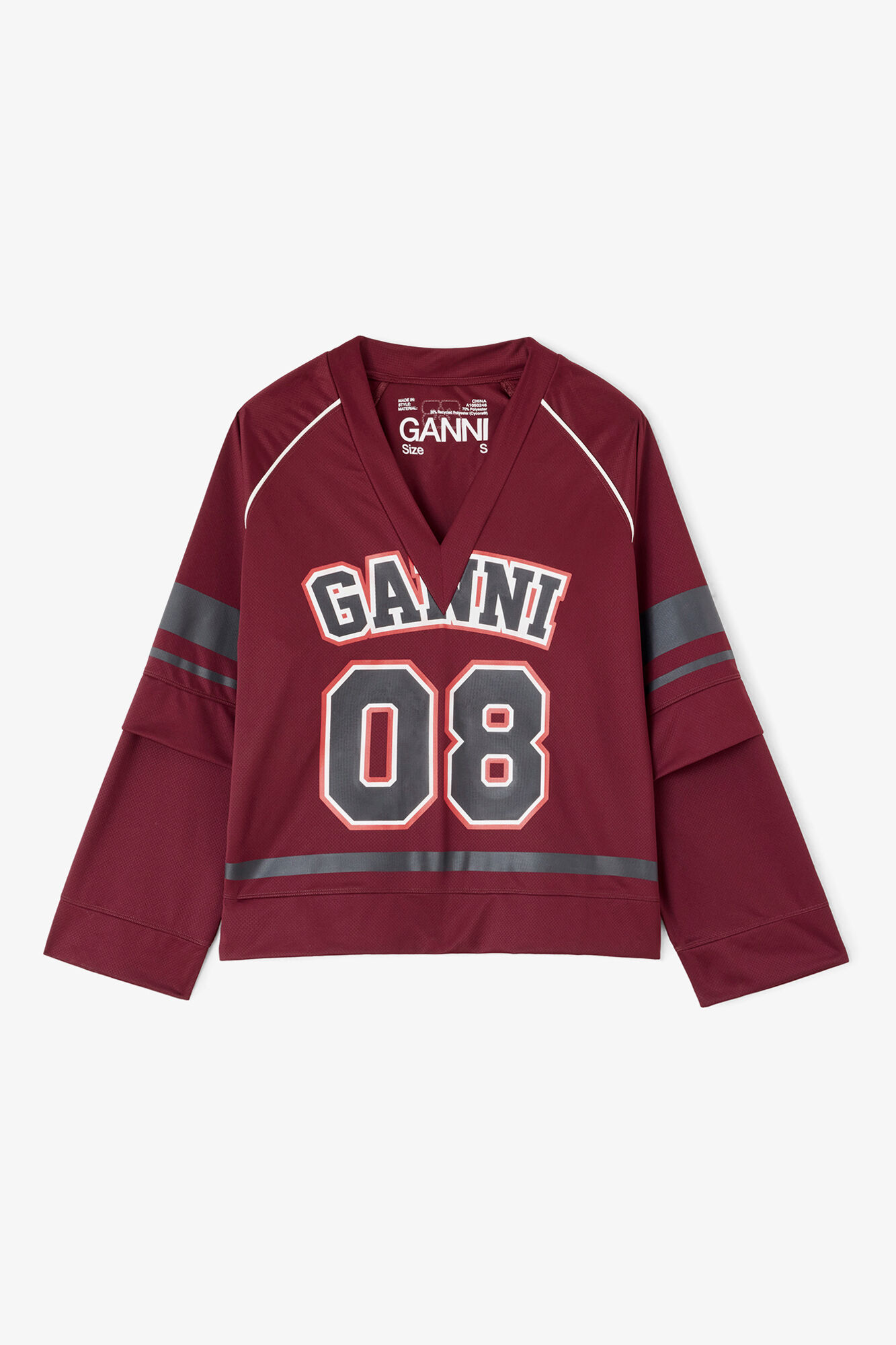 Long-sleeve Top in Cycora, Polyester, in colour Port Royale - 1 - GANNI