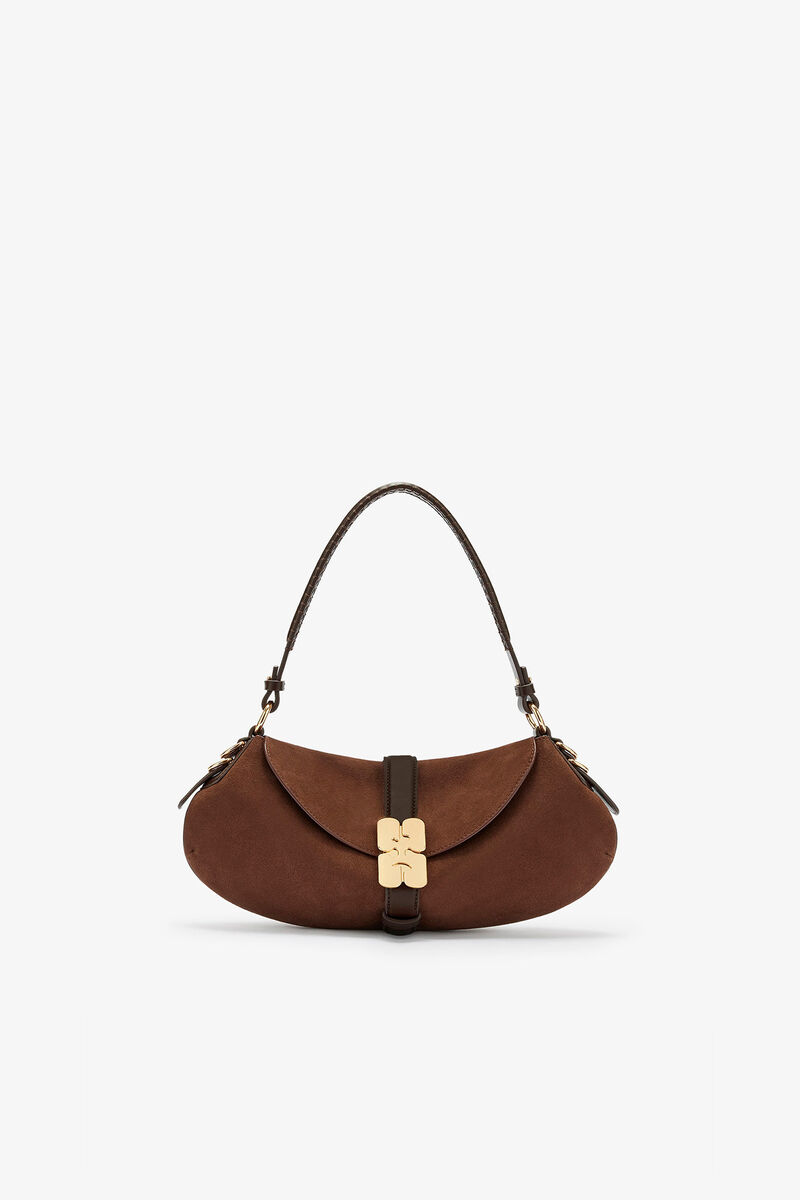Sac B-Kat en daim marron, Recycled Leather, in colour Chicory Coffee - 1 - GANNI