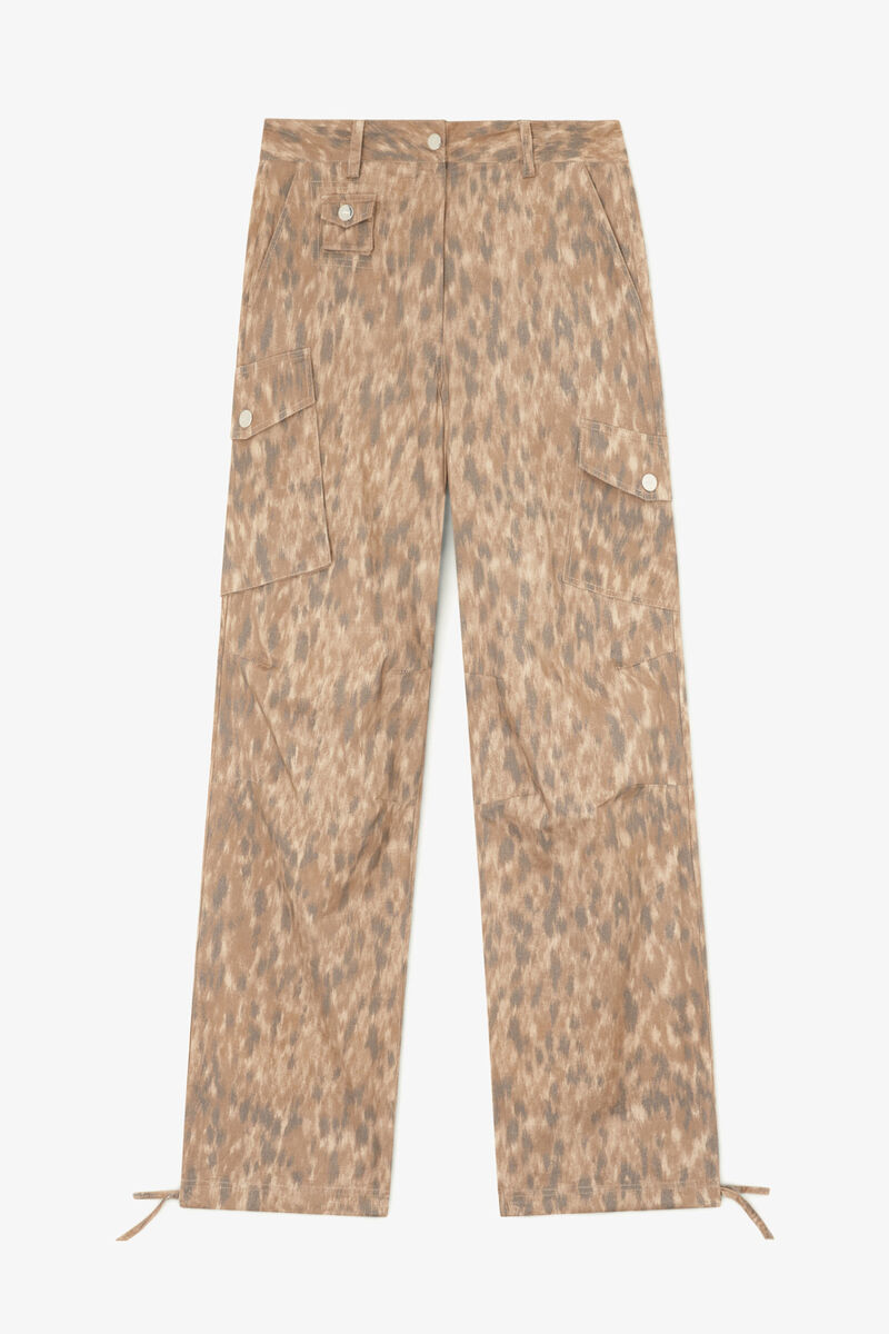 Cargo Pants in Printed Cotton, Organic Cotton, in colour Burro - 1 - GANNI