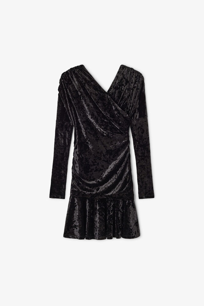 Black Ruched Mini Dress, Black