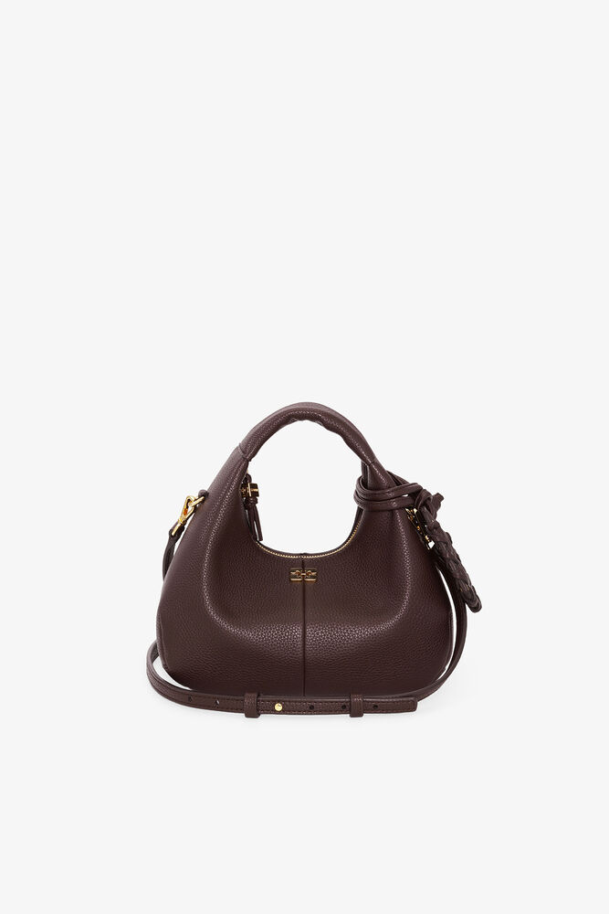 Mini-Hobo-Tasche in genarbtem Braun, Chicory Coffee