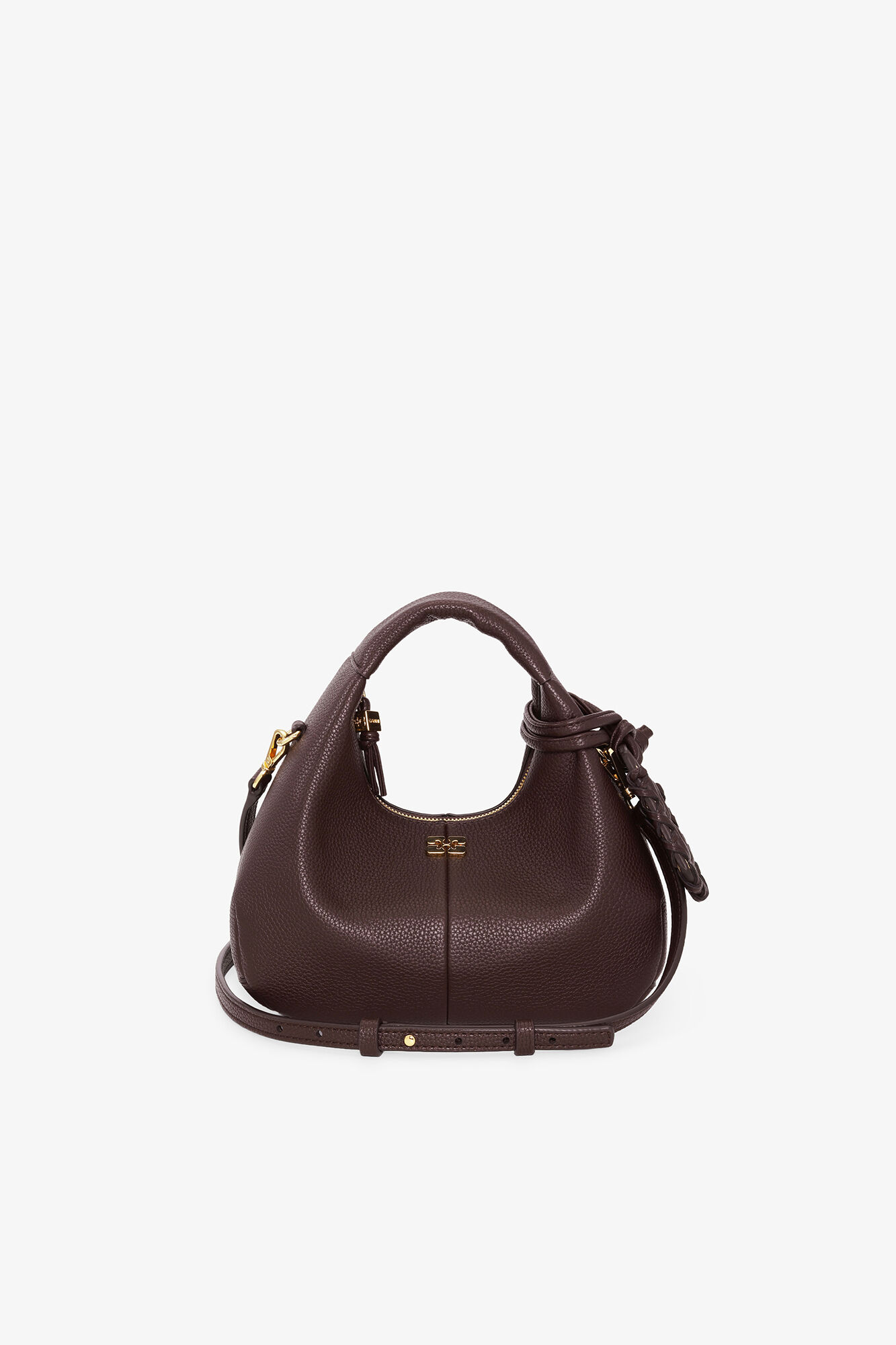Mini Hobo Bag in Grained Brown, Recycled Polyester, in colour Chicory Coffee - 1 - GANNI