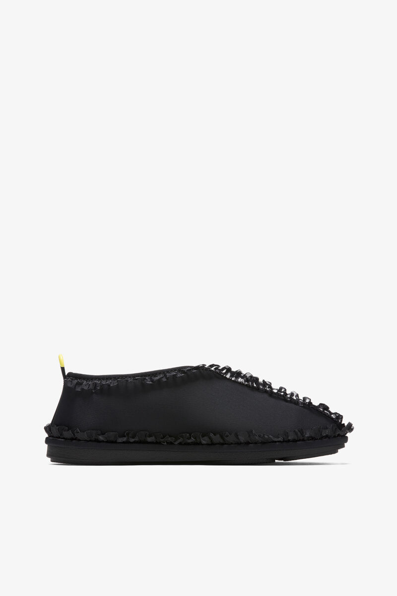 Flat Mate Ruffle Trim Shoes, Nylon, in colour Black - 1 - GANNI