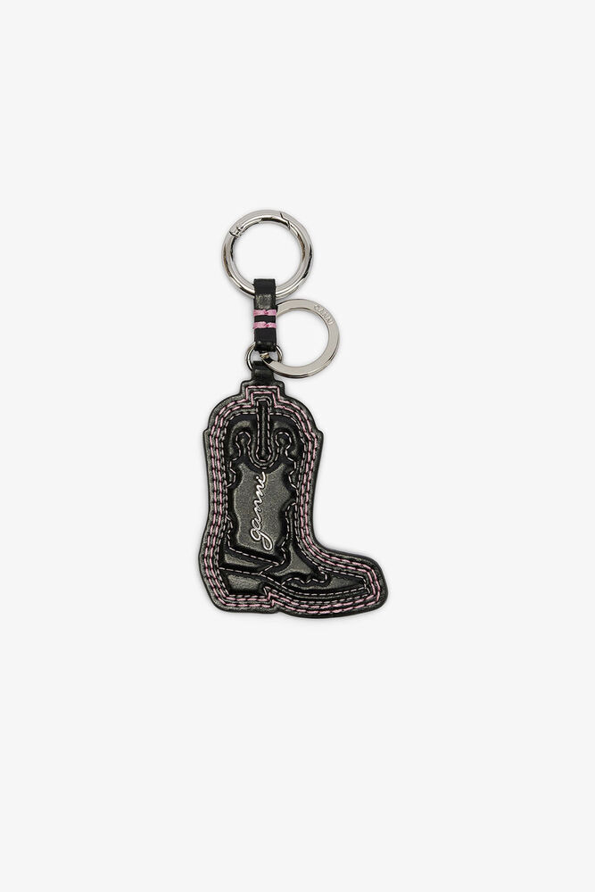 Western Boot Keyring in Black, Chalk Pink