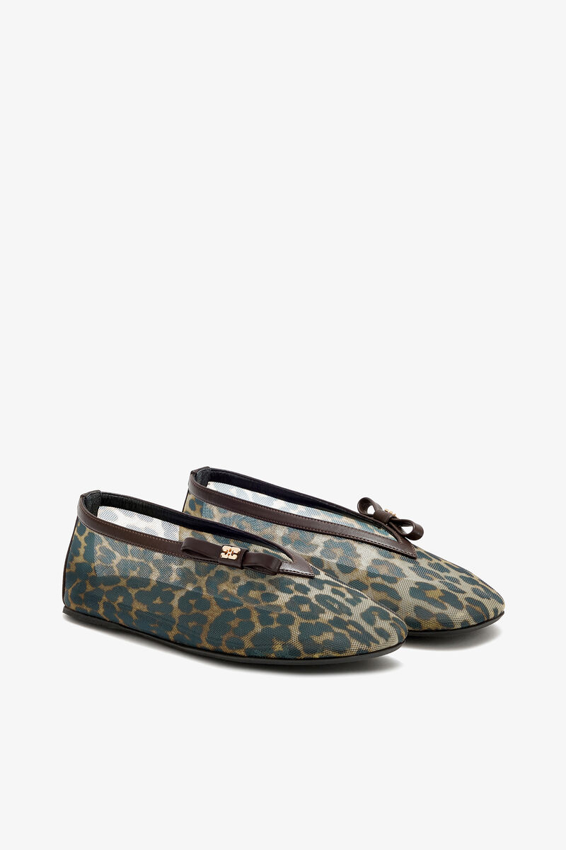 Jenny Ballerina in Leopard Mesh, Nylon, in colour Almond Milk - 2 - GANNI