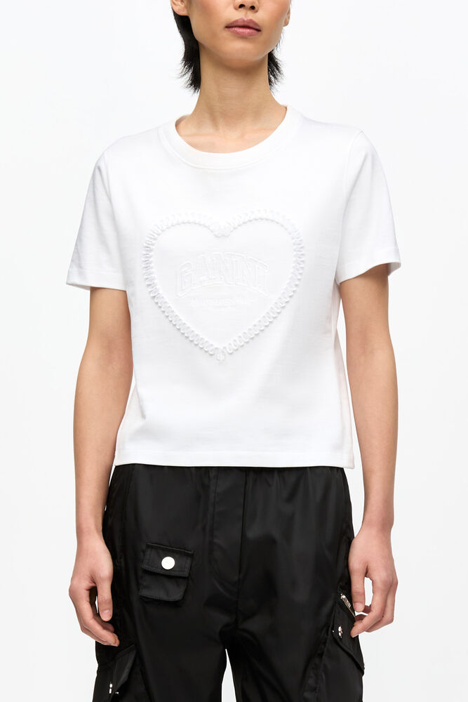 White Cropped Heart T-Shirt, Bright White