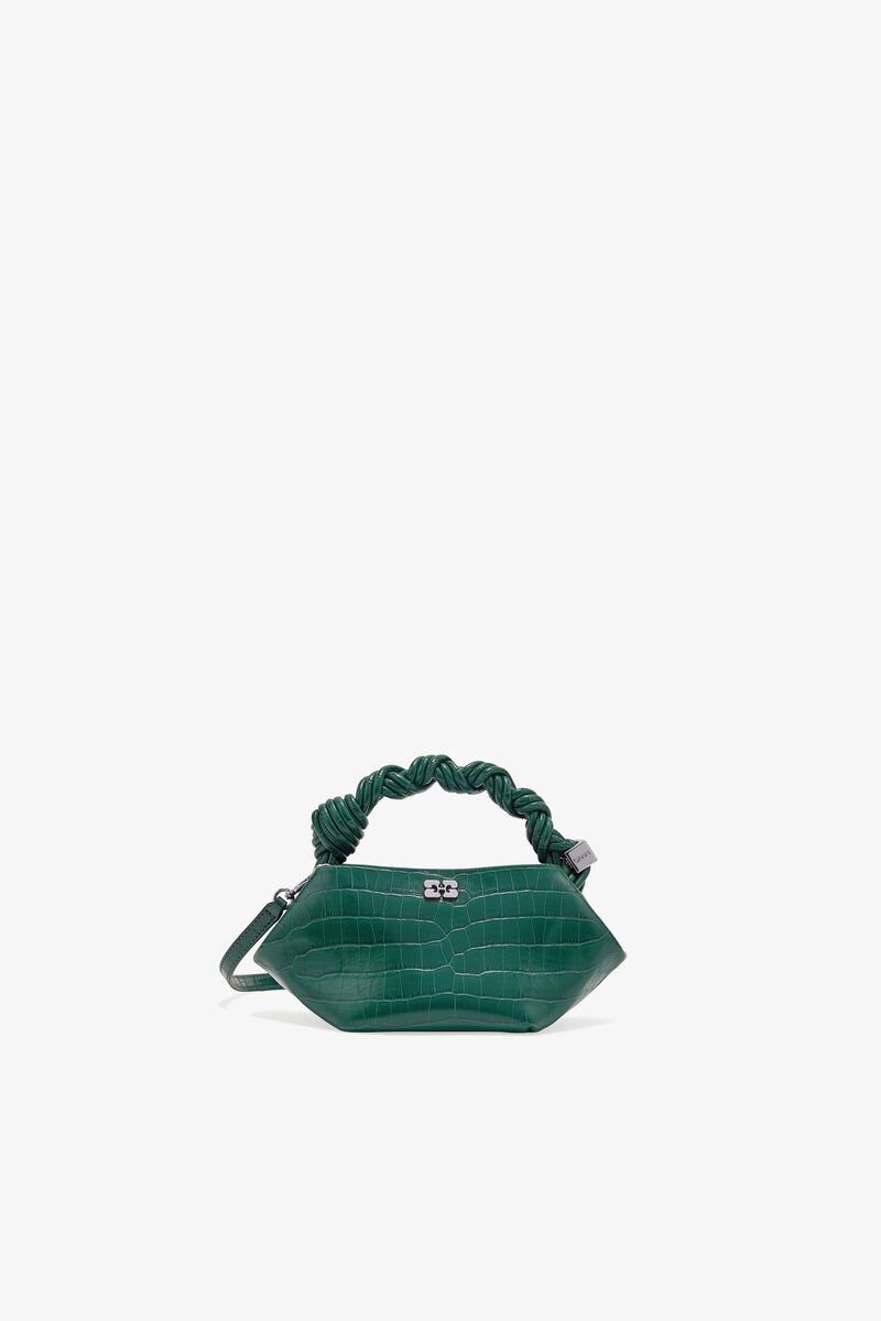 Mini Bou Bag in Green Croco , Recycled Leather, in colour Pineneedle - 1 - GANNI
