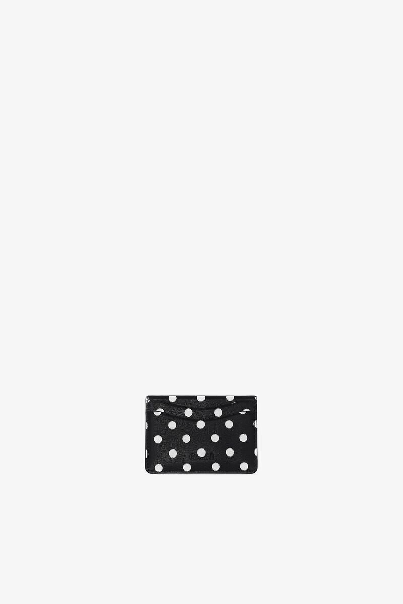 Bou Card Holder with Print, Recycled Leather, in colour Black - 2 - GANNI
