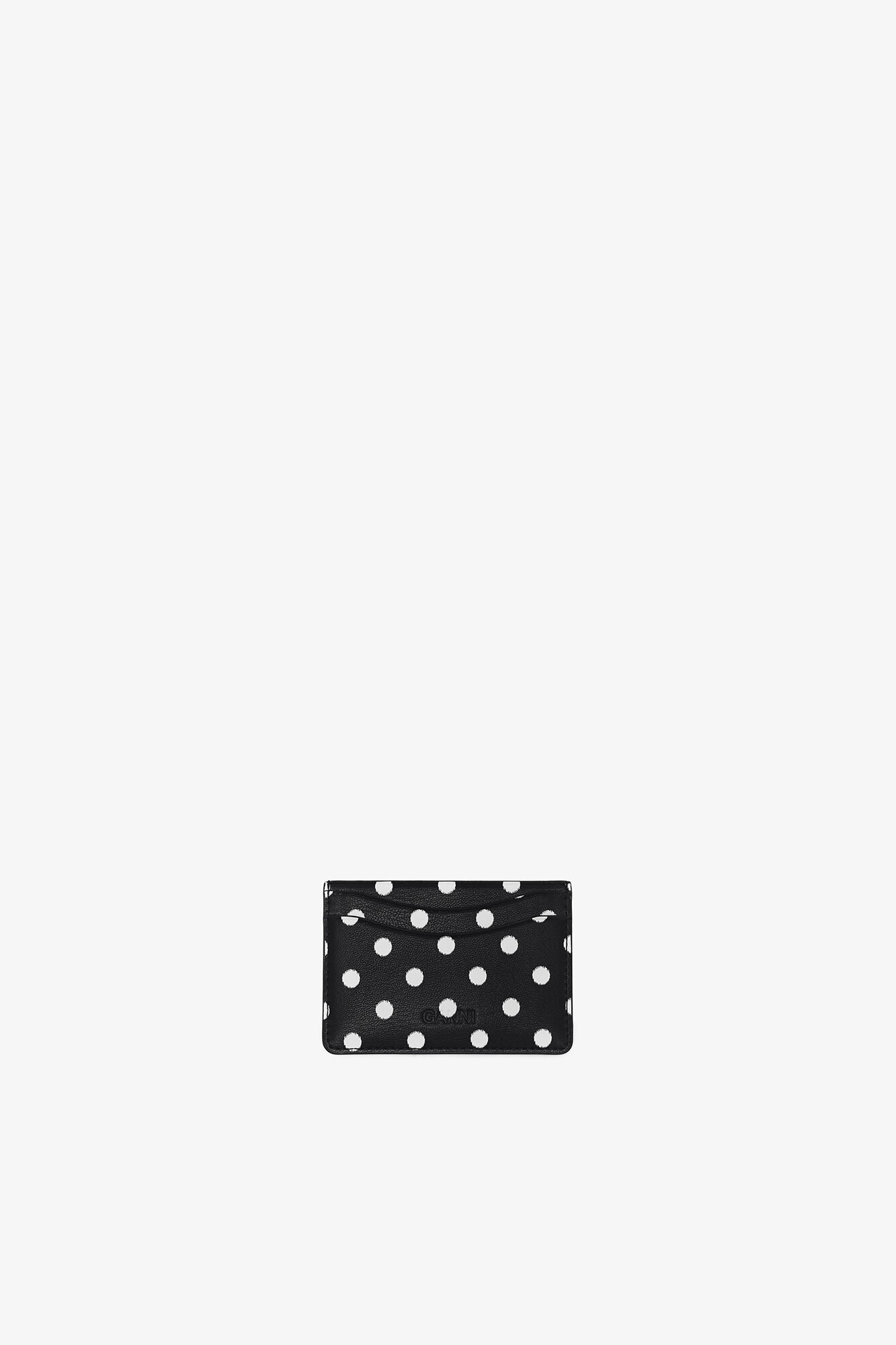 Bou Card Holder with Print, Recycled Leather, in colour Black - 2 - GANNI