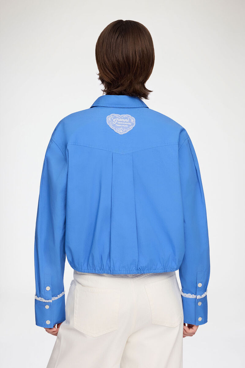 Shirt in Blue Cotton, Organic Cotton, in colour Marina - 3 - GANNI