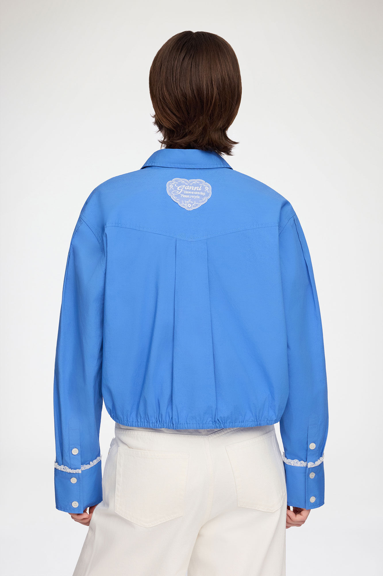 Shirt in Blue Cotton, Organic Cotton, in colour Marina - 3 - GANNI