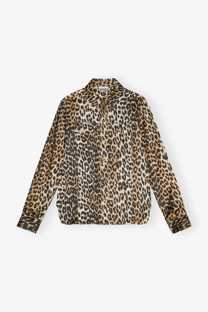 Leopard Print Satin Shirt, Leopard