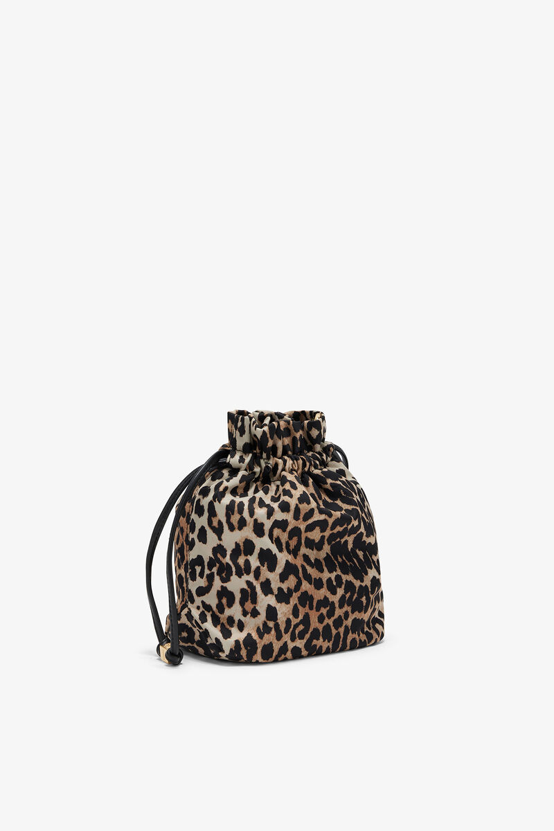 Bou Bucket Pouch in Leopard, Recycled Polyamide, in colour Almond Milk - 2 - GANNI