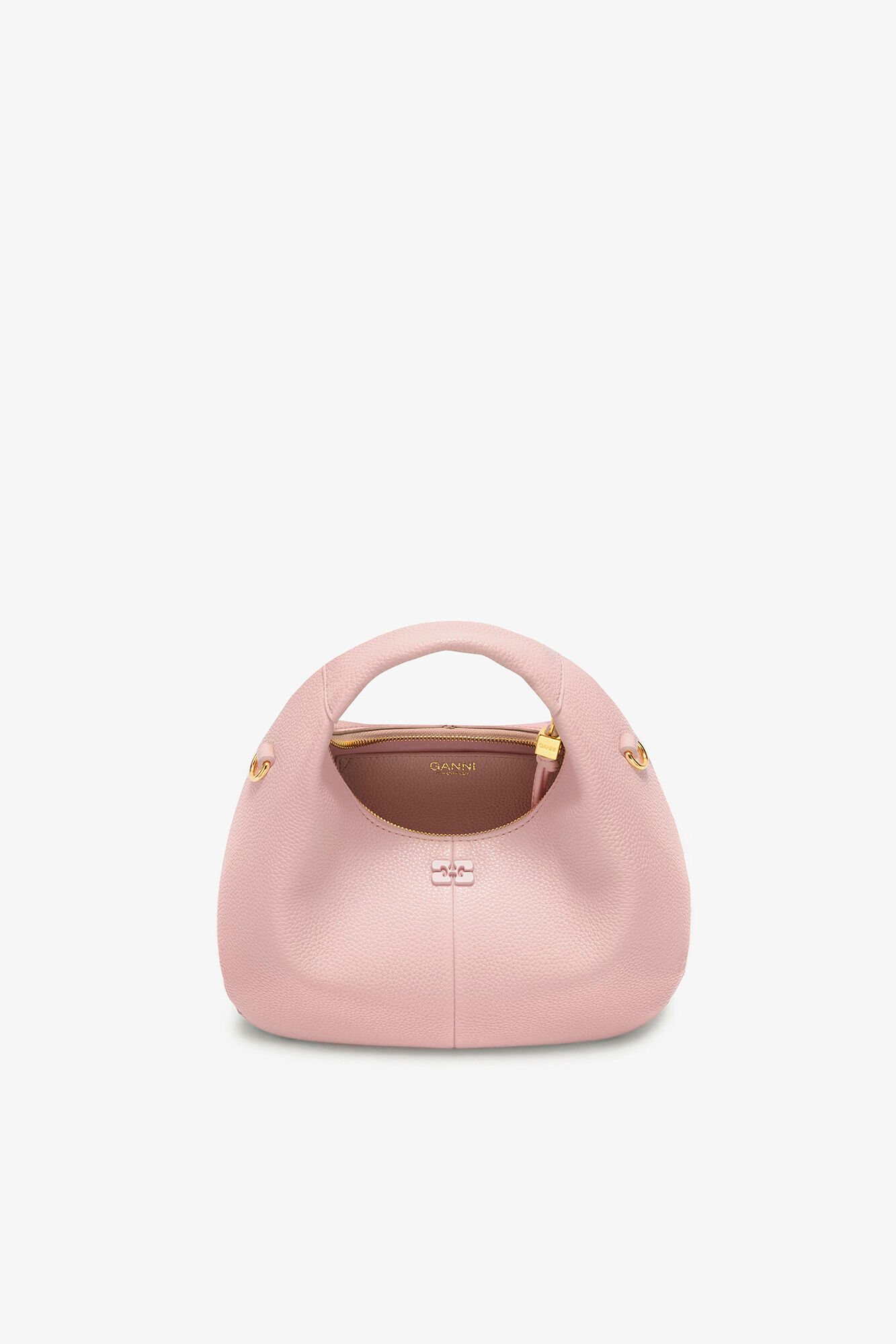 Mini Hobo Bag in Grained Pink, Recycled Polyester, in colour Chalk Pink - 3 - GANNI