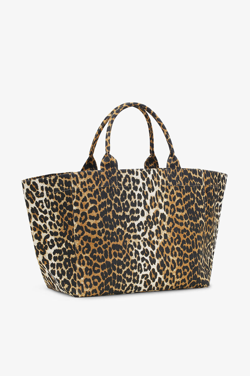 Tote XXL in Leopard, Recycled Cotton, in colour Leopard - 2 - GANNI