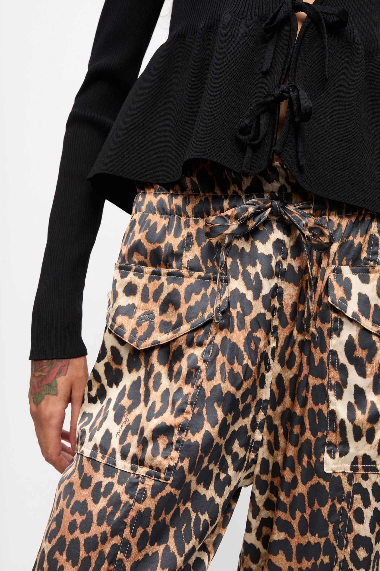Leopard Printed Satin Trousers, Viscose, in colour Leopard - 4 - GANNI
