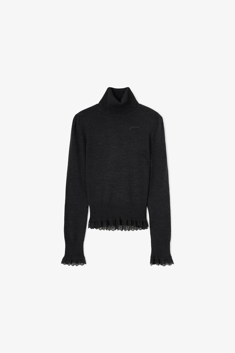 Rollkragenpullover aus Spitzenmerinowolle, Merino Wool, in colour Phantom - 1 - GANNI
