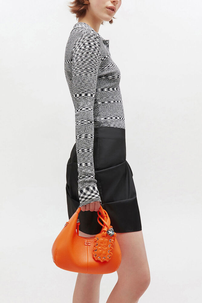 Mini Hobo Bag in Grained Orange, Russet Orange