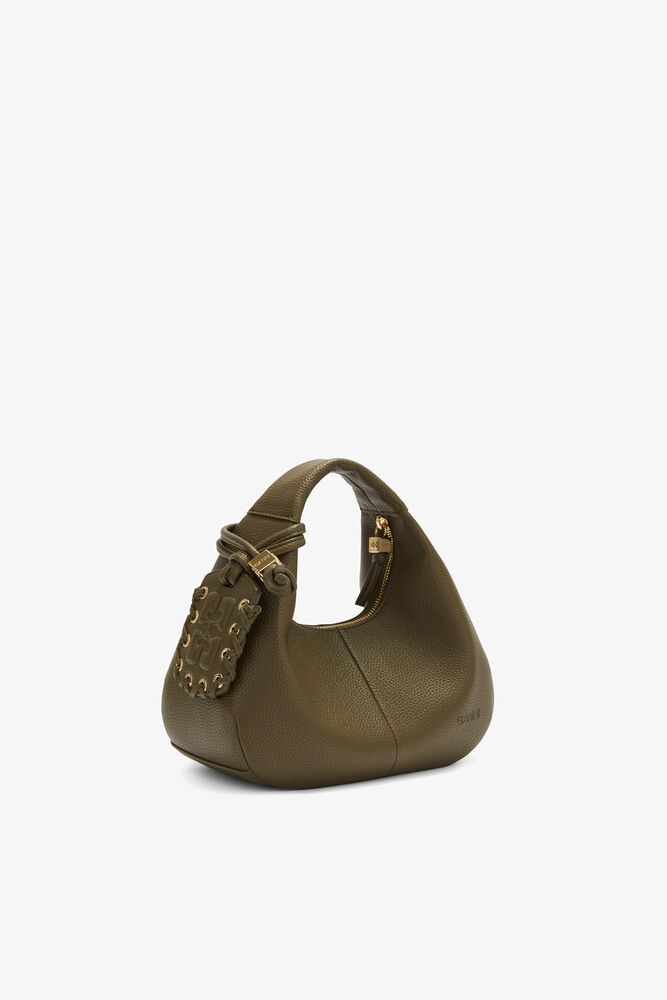 Mini Hobo Bag in Grained Green, Military Olive