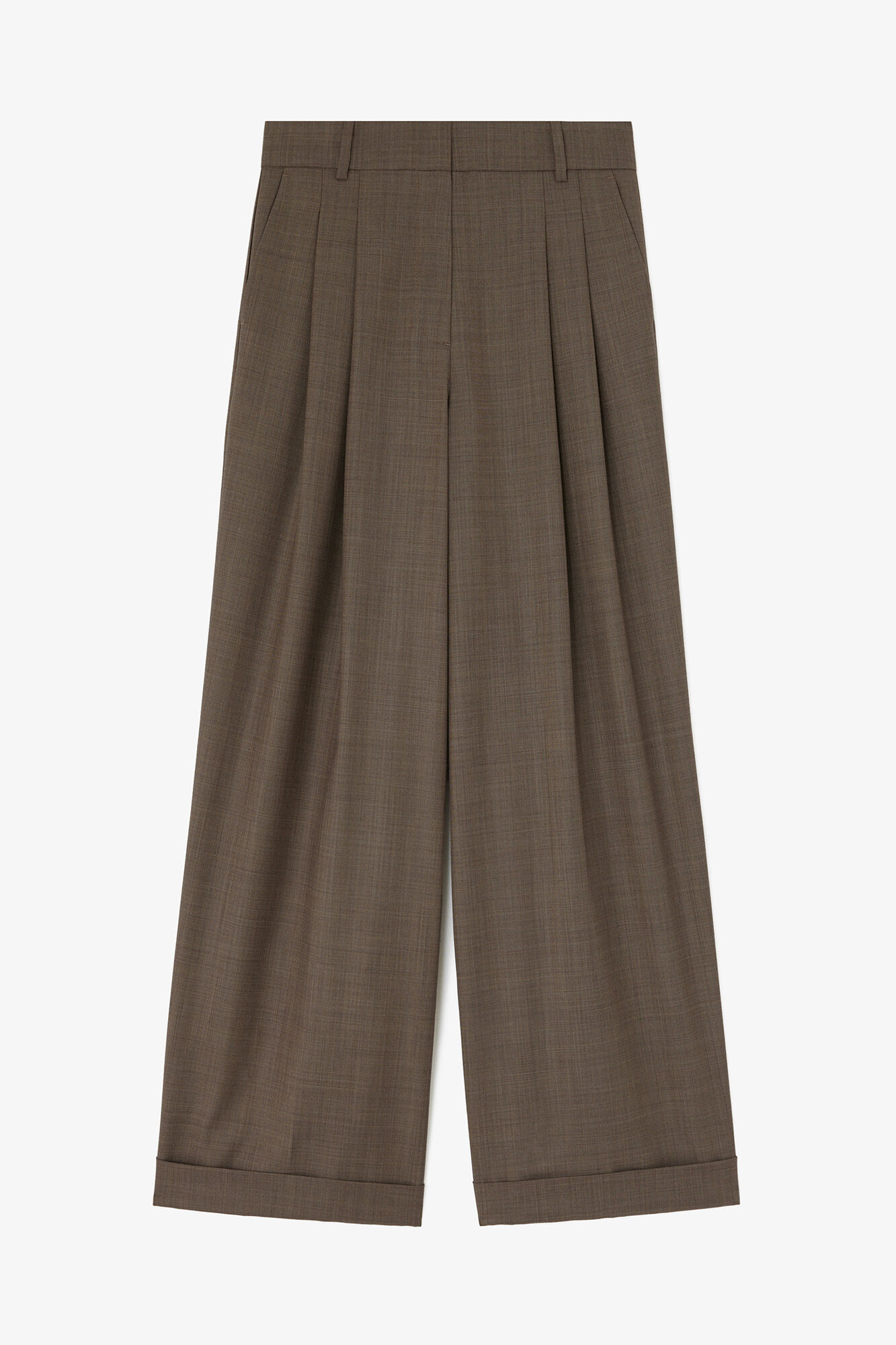 Trousers in Wool Suiting, Recycled Polyethylene Terephthalate, in colour Chocolate Chip - 1 - GANNI