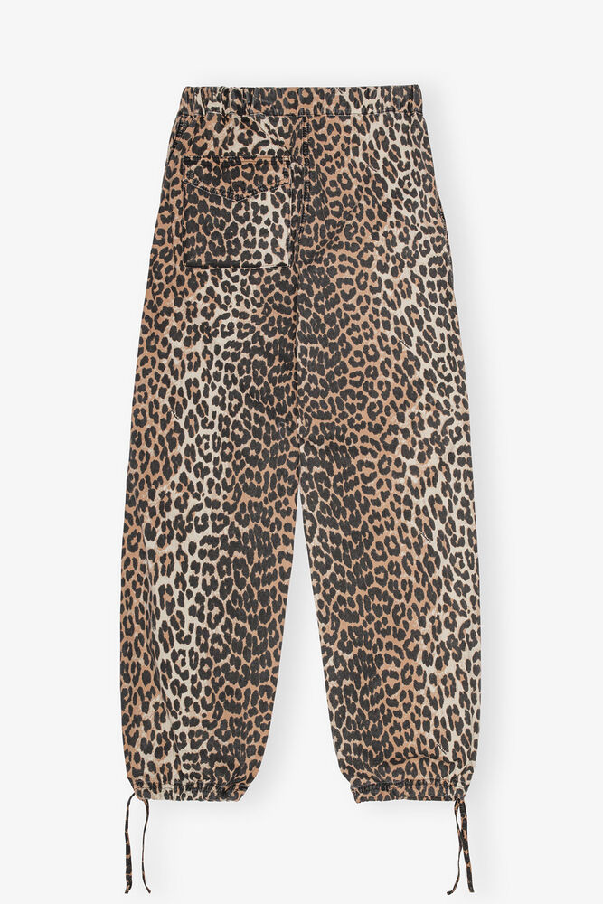 Trousers in Leopard Washed Cotton Canvas, Almond Milk