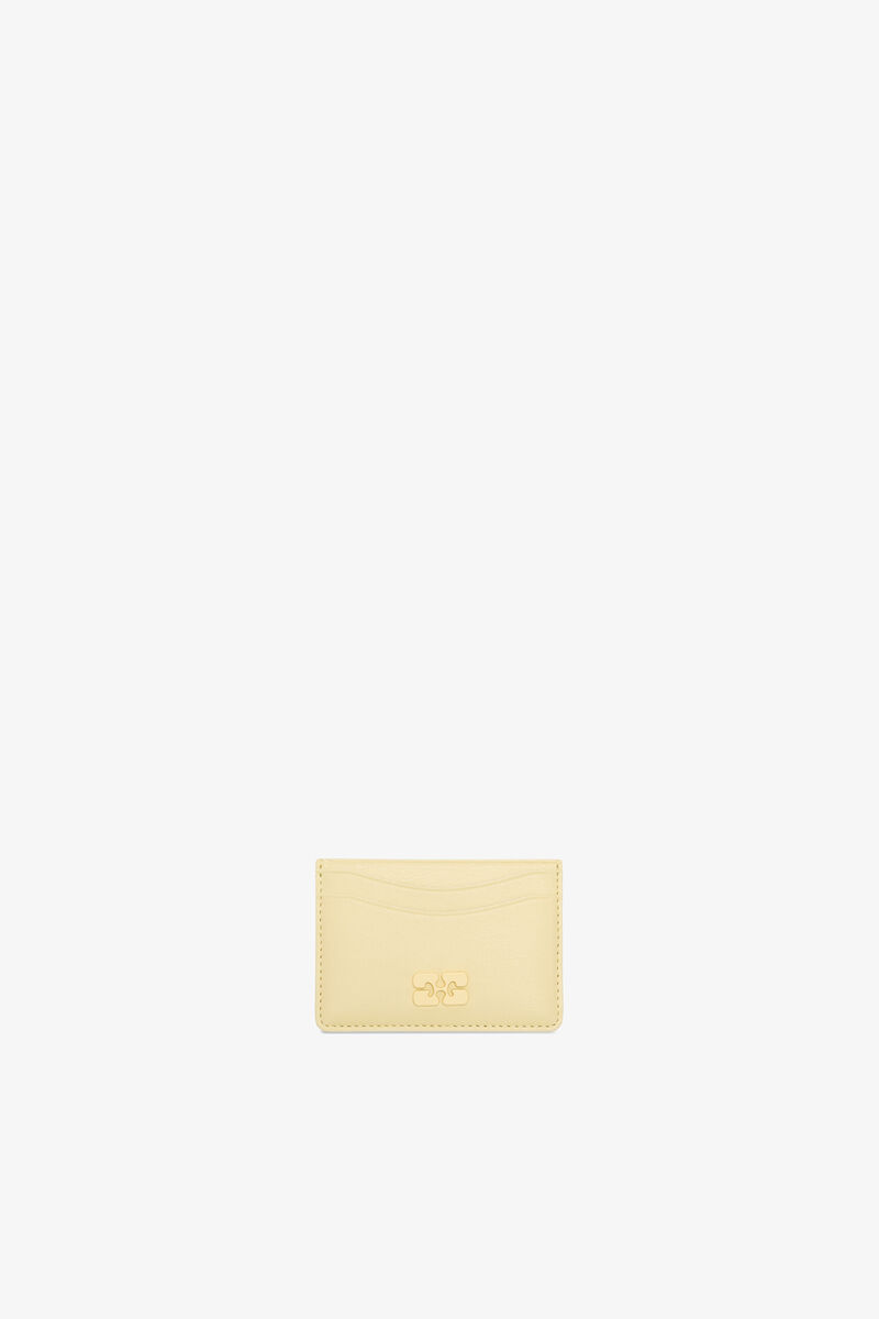Bou Card Holder in Yellow, Recycled Leather, in colour Yellow Cream - 1 - GANNI