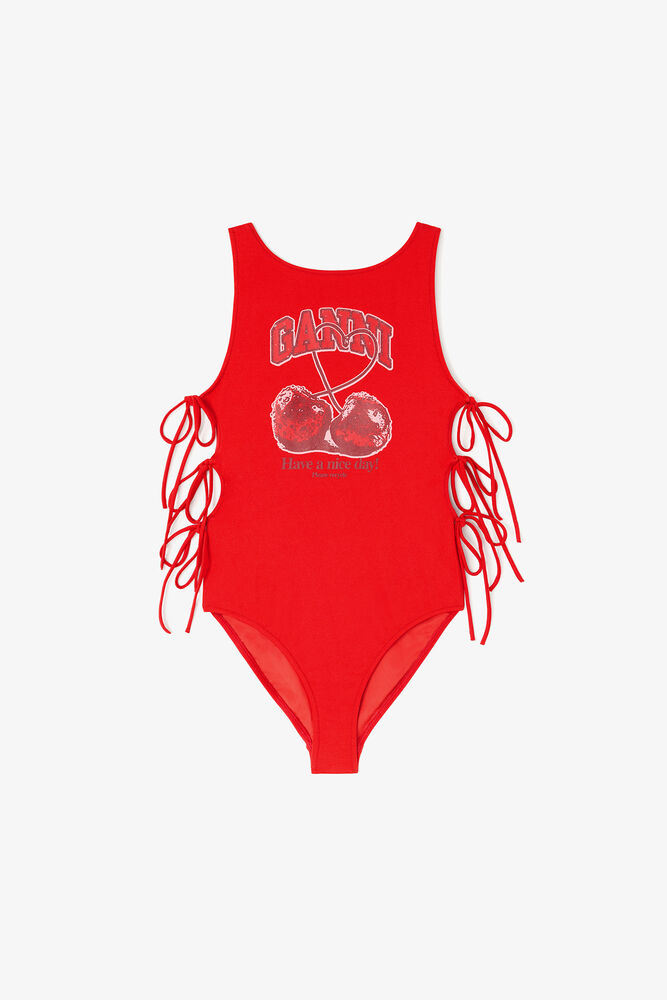Swimsuit with Cherry, High Risk Red
