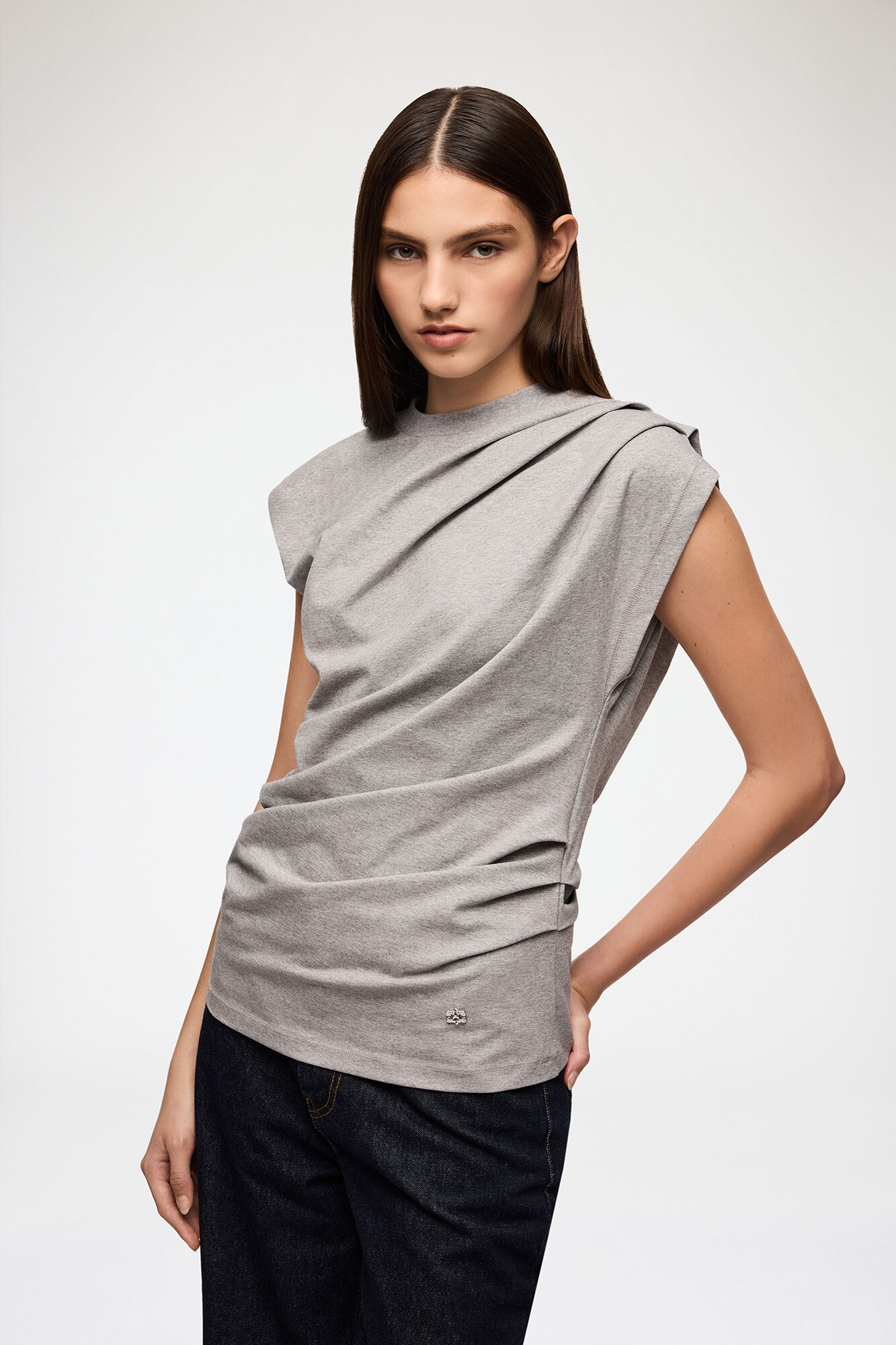Top in Draped Jersey, Organic Cotton, in colour Paloma - 1 - GANNI