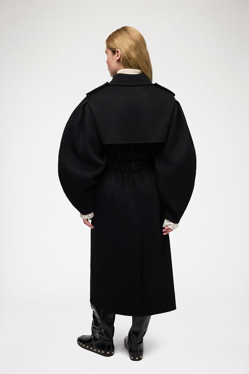 Manteau en laine double face, Wool, in colour Black - 2 - GANNI