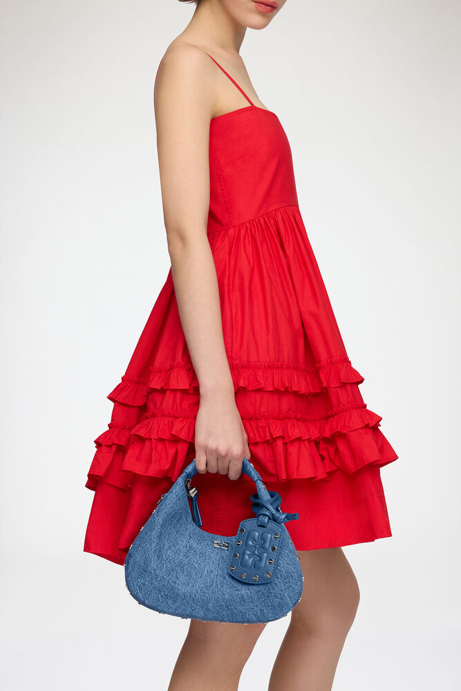 Mini Hobo Bag with Studs in Denim, Mid Blue Vintage