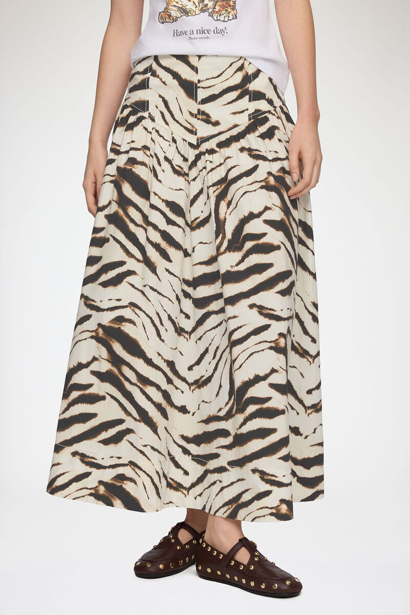 Skirt in Zebra Cotton, Organic Cotton, in colour Egret - 2 - GANNI