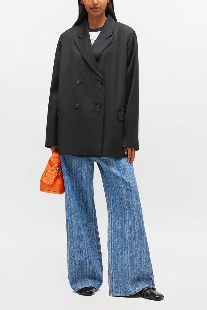 Double-breasted Wool Blazer, Black