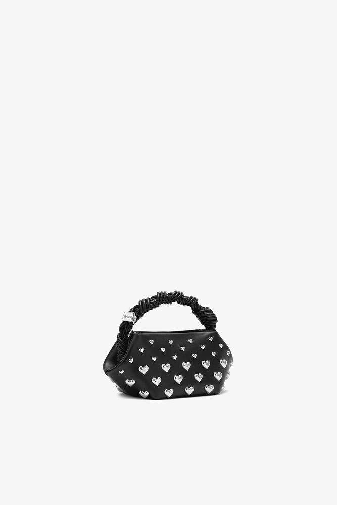 Mini Bou Bag with Heart Studs in Black, Black