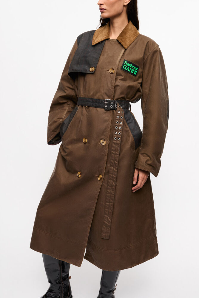 GANNI x Barbour Waxed Trench Coat, Teak