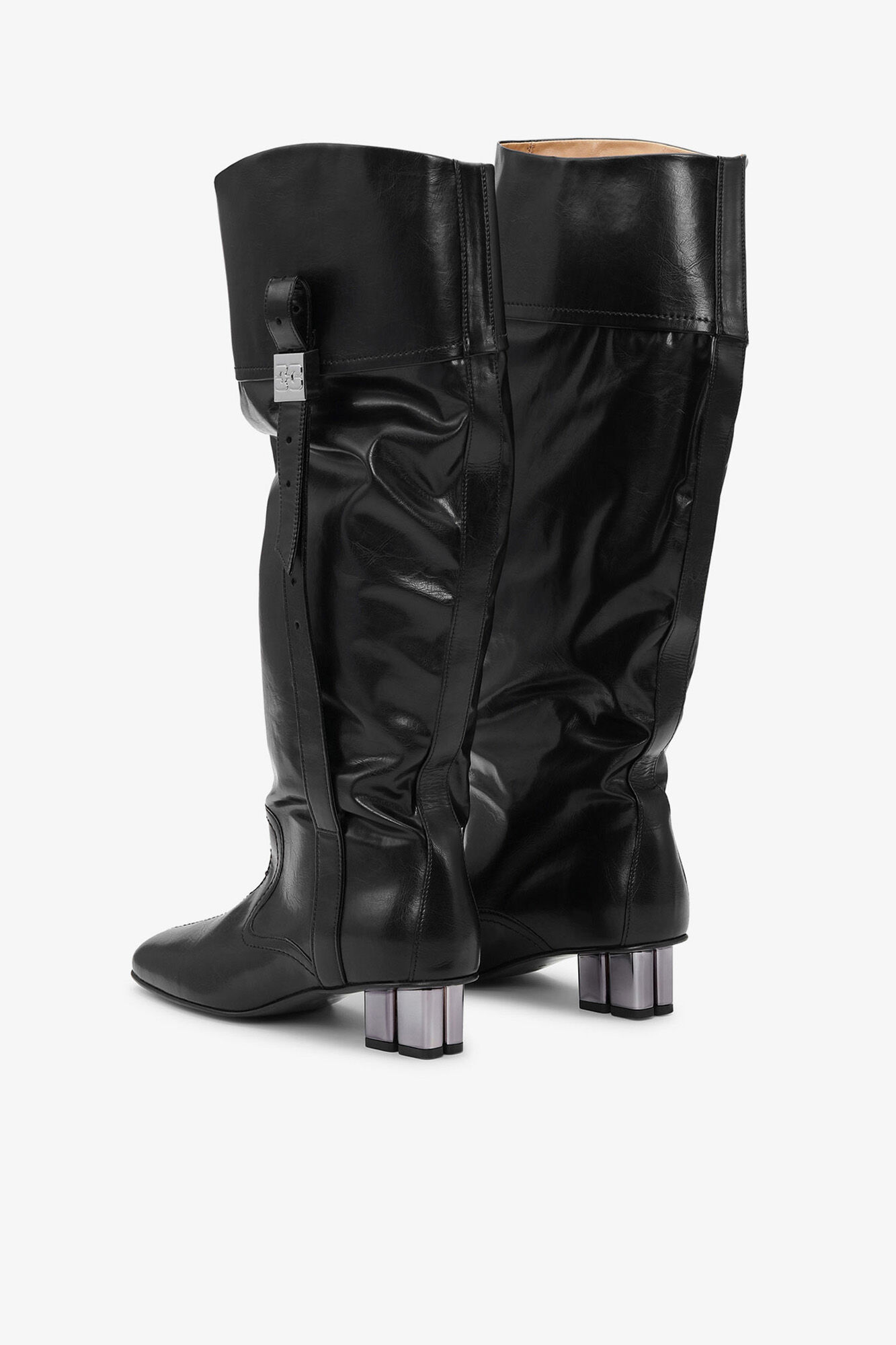 Slouchy Knee Boots in Black, Oleatex™, in colour Black - 3 - GANNI