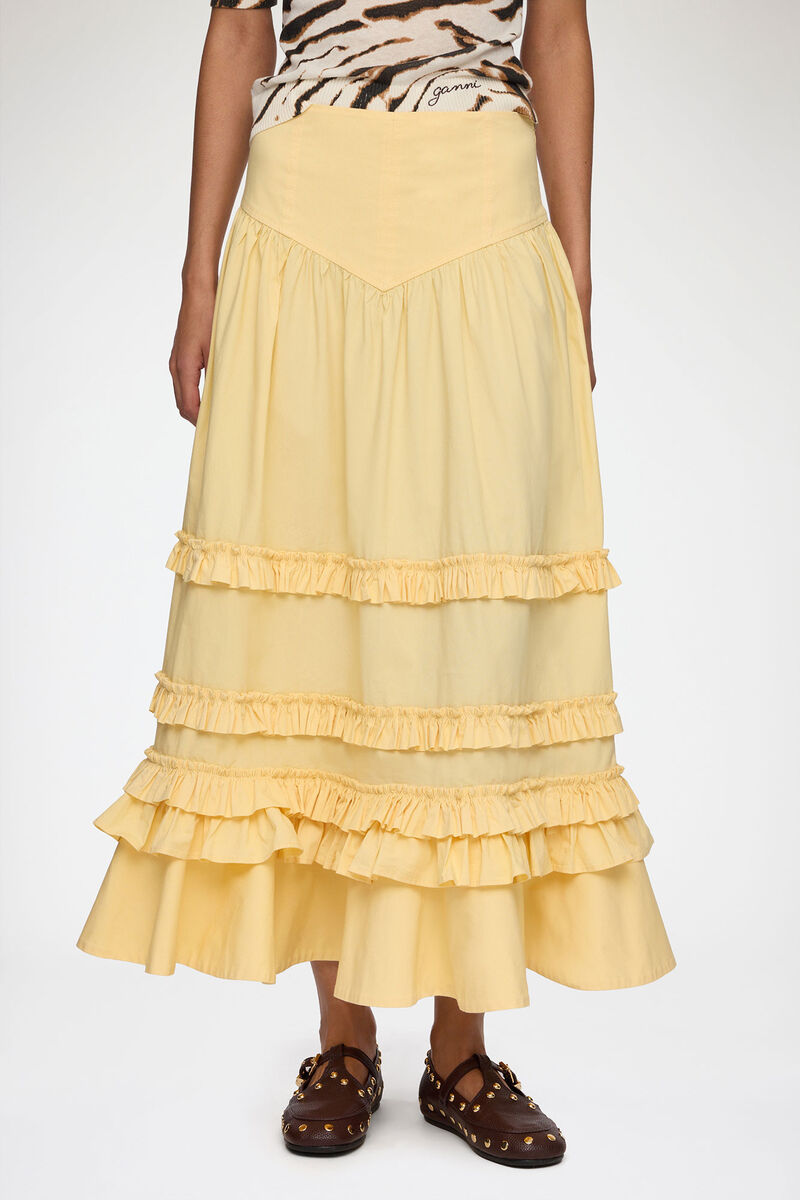 Skirt in Yellow Cotton, Organic Cotton, in colour Italian Straw - 2 - GANNI