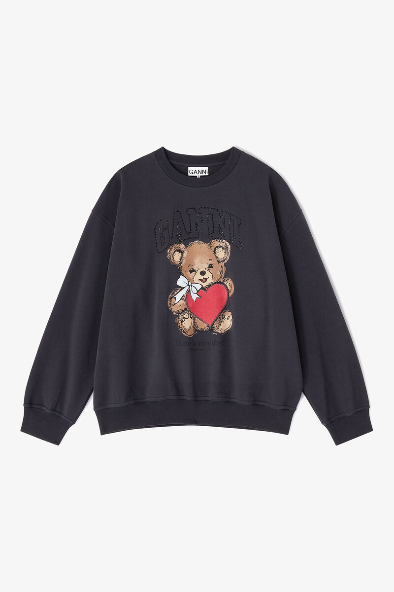 Sweatshirt with Bear, Organic Cotton, in colour Phantom - 1 - GANNI