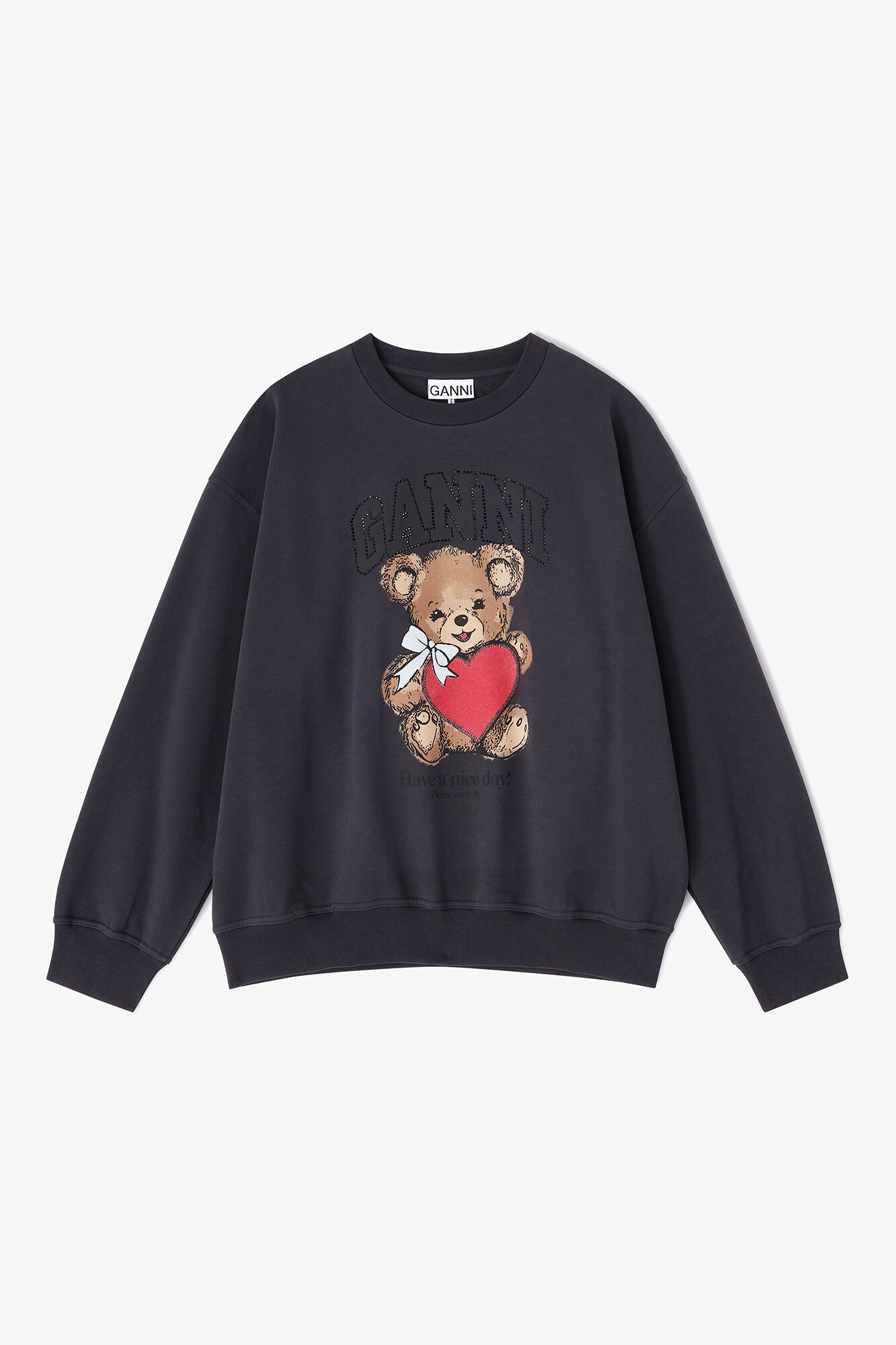 Sweatshirt with Bear, Organic Cotton, in colour Phantom - 1 - GANNI