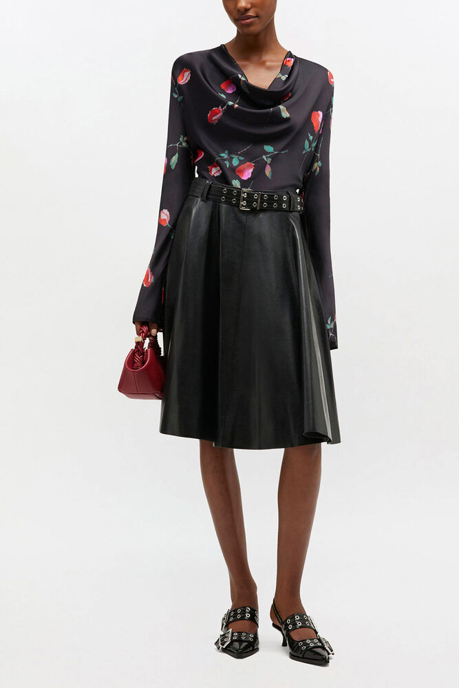 Printed Satin Blouse, Black