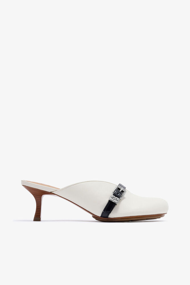 Sue Heeled Mules in white, Egret