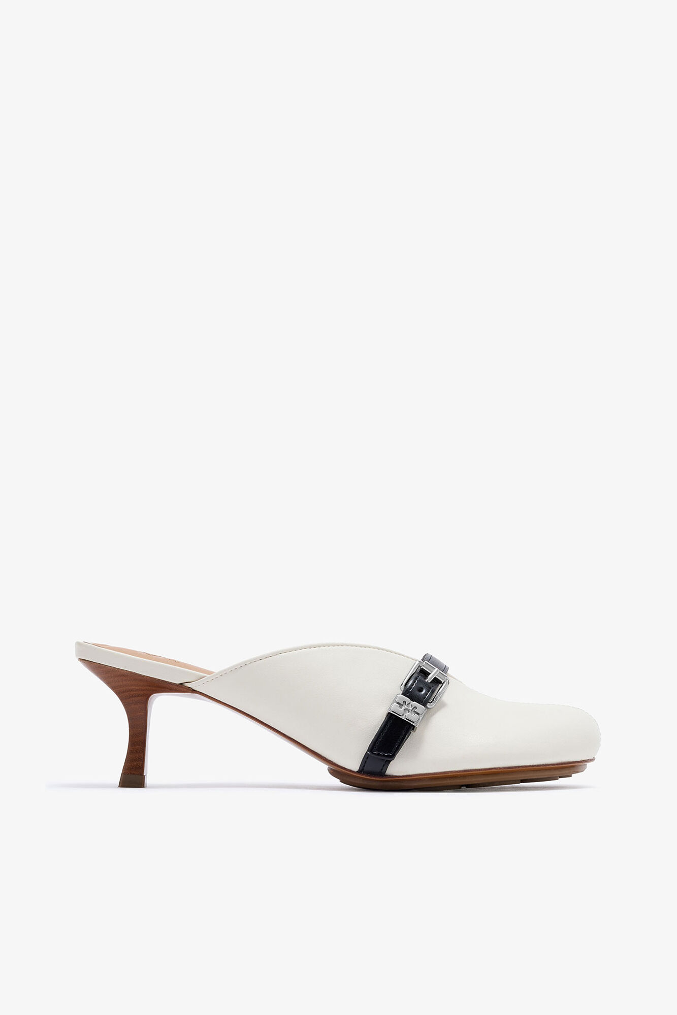 Sue Heeled Mules in white, Recycled Leather, in colour Egret - 1 - GANNI