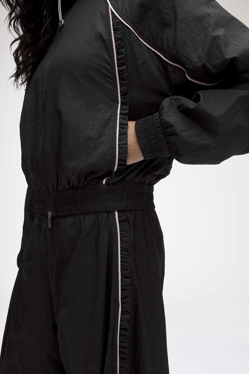 Ruffle-Trim Textured Jacket, Recycled Polyamide, in colour Black - 4 - GANNI