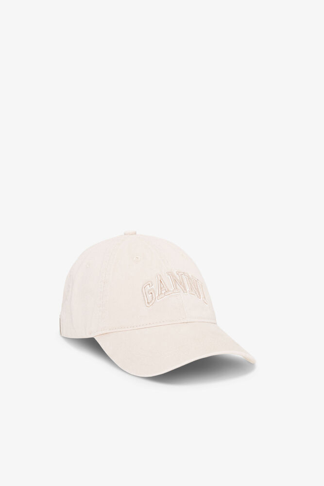 Cap in White Washed Cotton Canvas, Egret