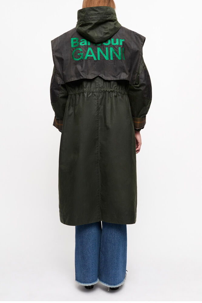 GANNI x Barbour Waxed Parka Jacket, Dark Green